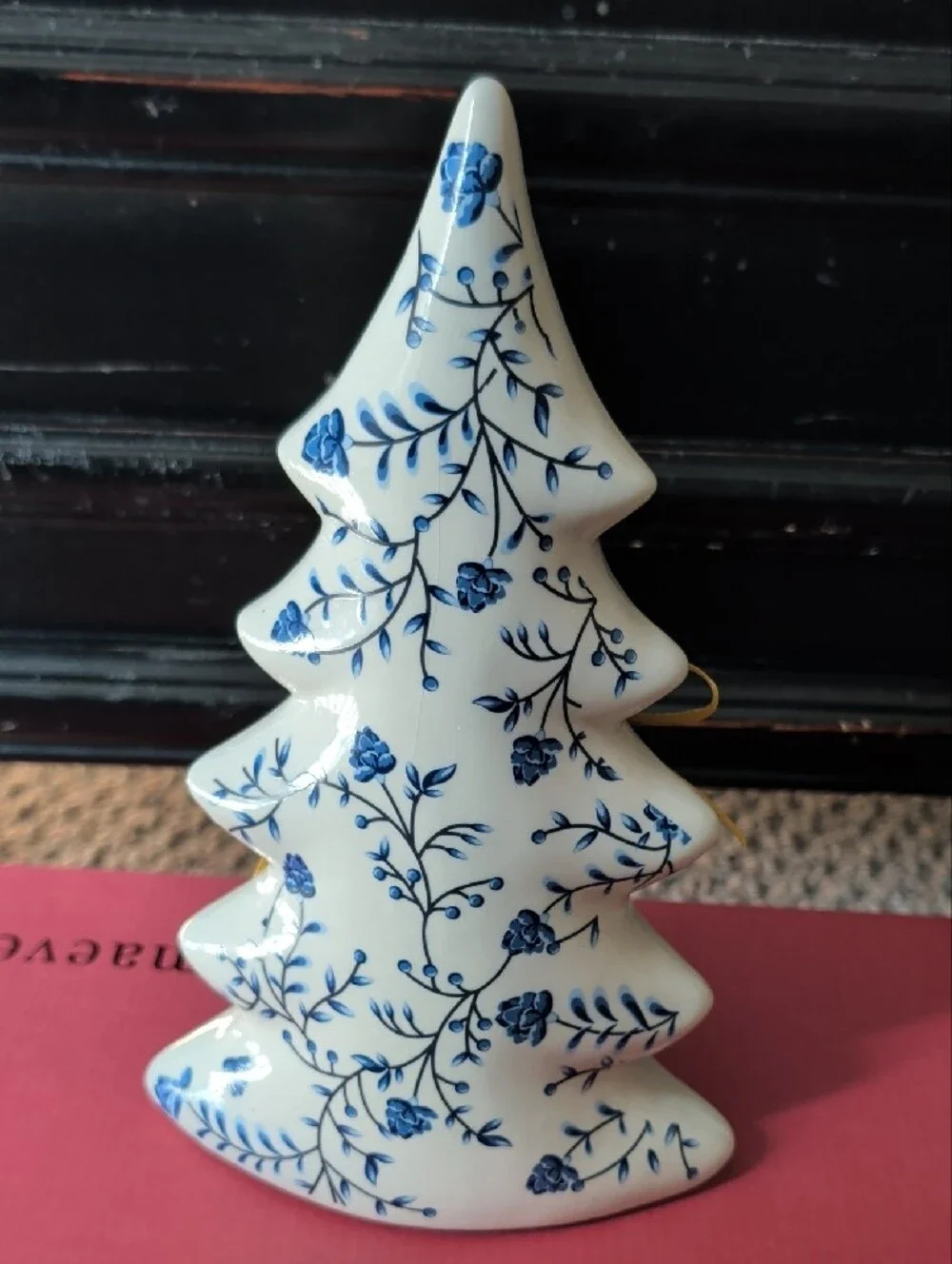 NWT Balsam Fir Ceramic Holiday Tree - White with Blue Floral